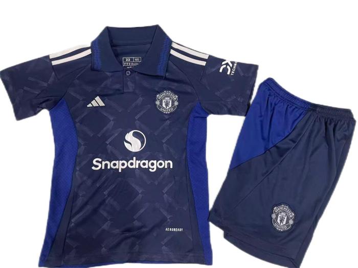 Kids-Manchester Utd 24/25 Away Dark Blue Soccer Jersey