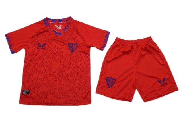 Kids-Sevilla 24/25 Away Red Soccer Jersey