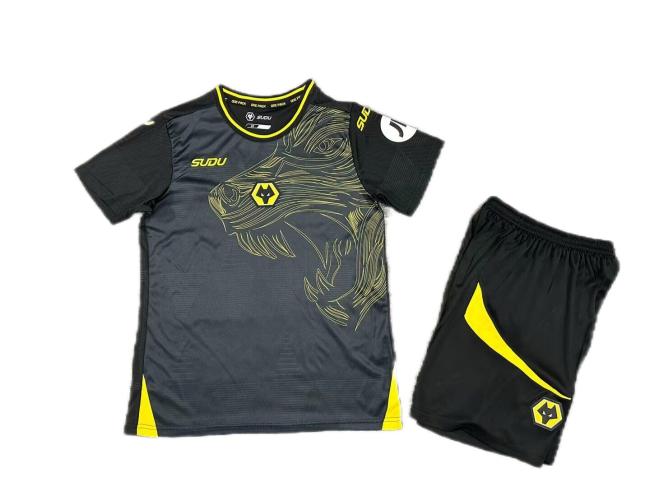 Kids-Wolves 24/25 Away Black Soccer Jersey