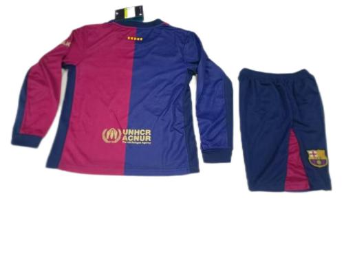 Kids-Barcelona 24/25 Home Long Soccer Jersey