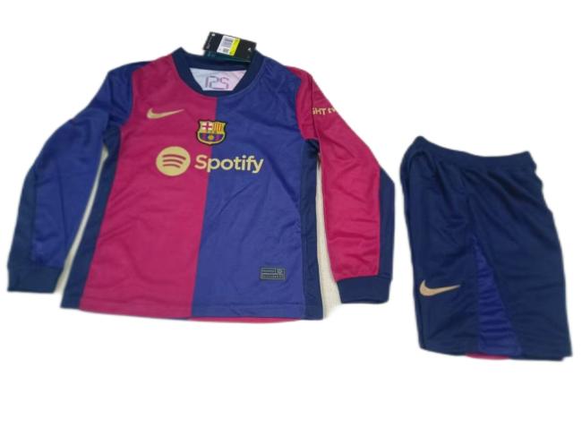 Kids-Barcelona 24/25 Home Long Soccer Jersey