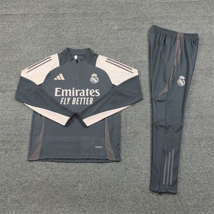 Kids Real Madrid 24/25 Tracksuit - Grey/Light Beige