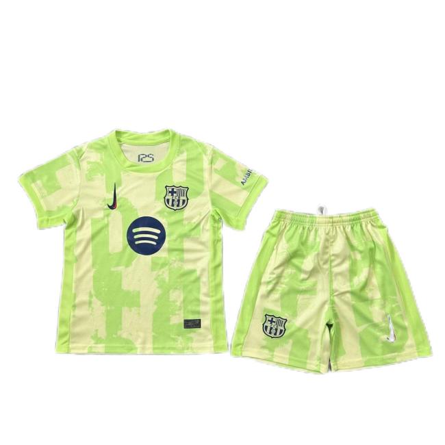 Kids-Barcelona 24/25 Third Green New Sponsor Soccer Jersey