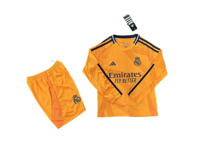 Kids-Real Madrid 24/25 Away Orange Long Soccer Jersey