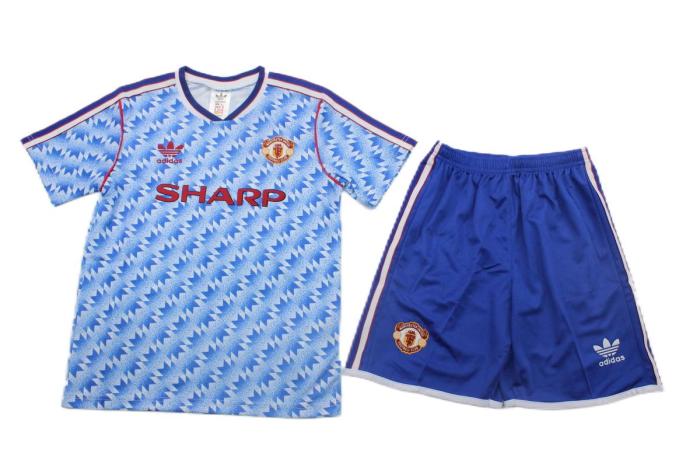Kids-Manchester Utd 90/92 Away Blue Soccer Jersey