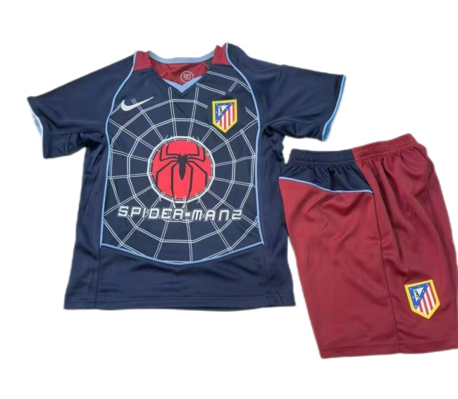 Kids-Atletico Madrid 04/05 Away Navy Blue Soccer Jersey
