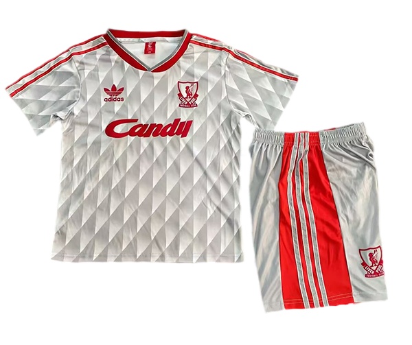 Kids-Liverpool 90/91 Away Grey Soccer Jersey