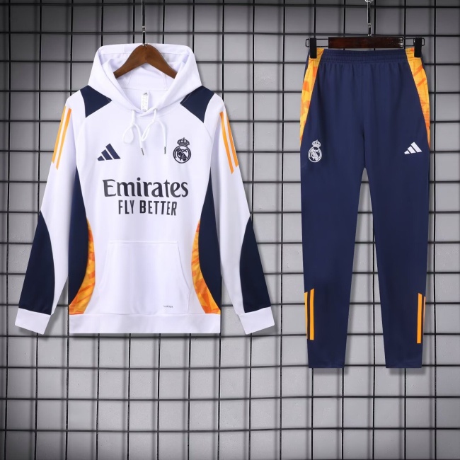 Real Madrid 24/25 Hoodie Tracksuit - White/Navy Blue
