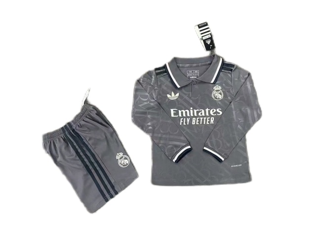 Kids-Real Madrid 24/25 Third Dark Grey Long Soccer Jersey