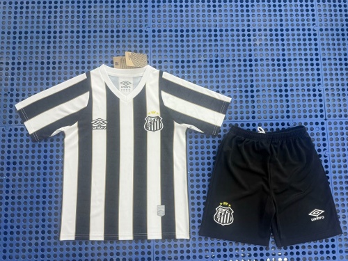 Kids-Santos 24/25 Away Black/White Soccer Jersey