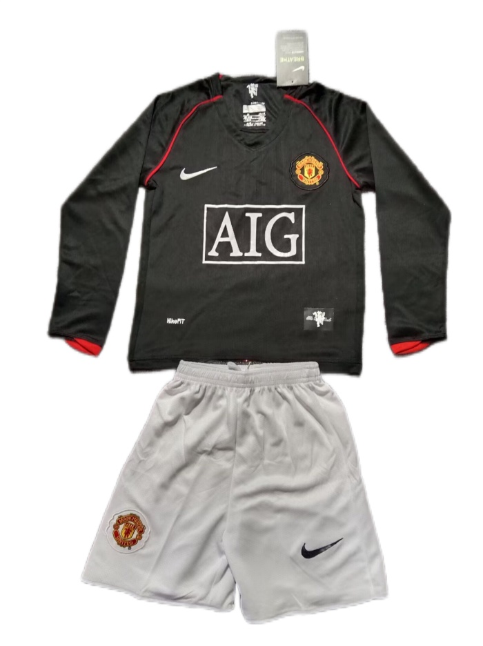 Kids-Manchester Utd 07/08 Away Black Long Soccer Jersey