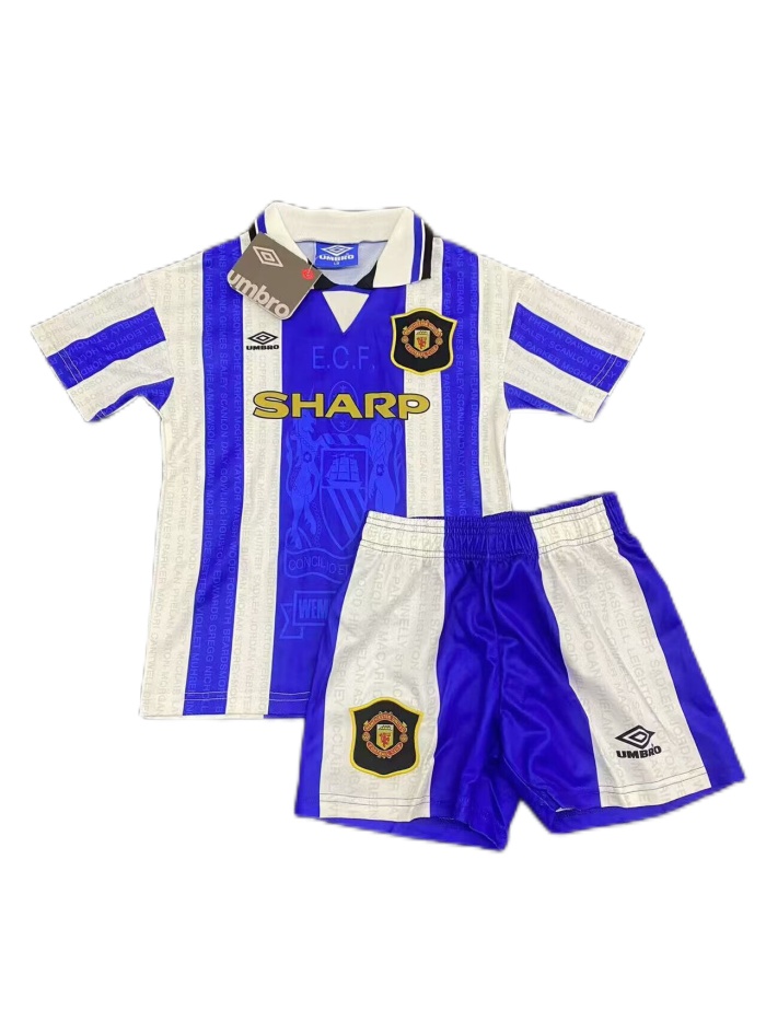 Kids-Manchester Utd 94/96 Third White/Blue Soccer Jersey