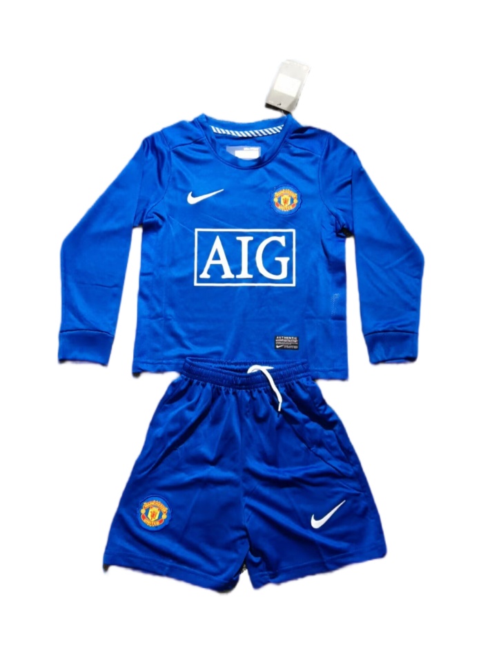 Kids-Manchester Utd 08/09 Third Blue Long Soccer Jersey