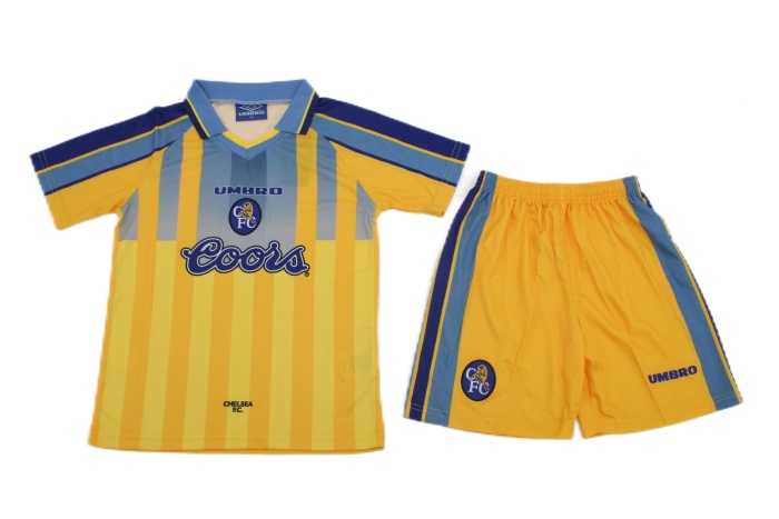 Kids-Chelsea 95/97 Away Yellow/Blue Soccer Jersey