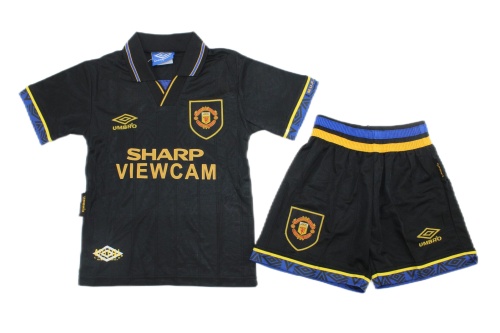 Kids-Manchester Utd 93/95 Away Black Soccer Jersey