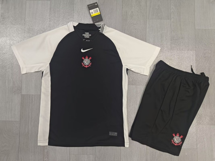 Kids-Corinthians 25/26 Away Black/White Soccer Jersey