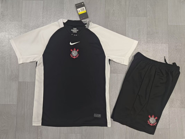 Kids-Corinthians 25/26 Away Black/White Soccer Jersey