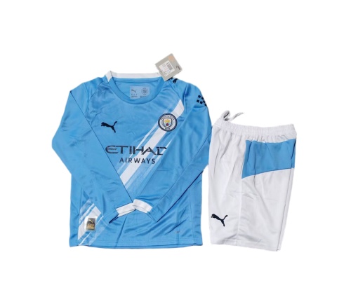 Kids-Manchester City 25/26 Home Long Soccer Jersey