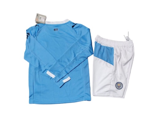 Kids-Manchester City 25/26 Home Long Soccer Jersey