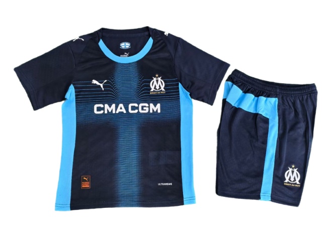 Kids-Marseilles 25/26 Away Dark Blue Soccer Jersey(Player)