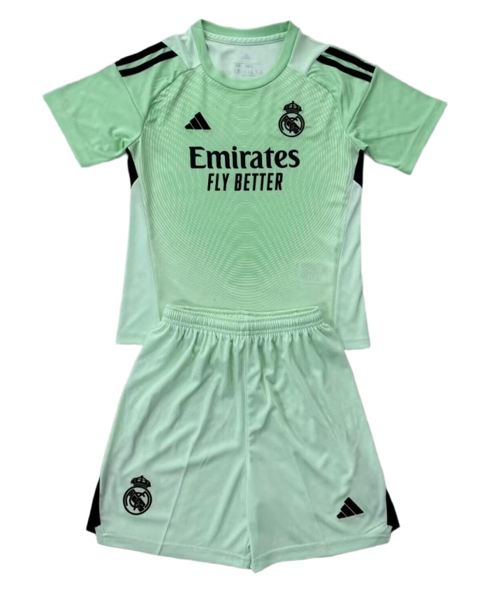 Kids-Real Madrid 25/26 GK Light Green Soccer Jersey