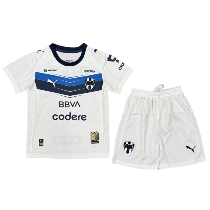 Kids-Monterrey 25/26 Away White Soccer Jersey