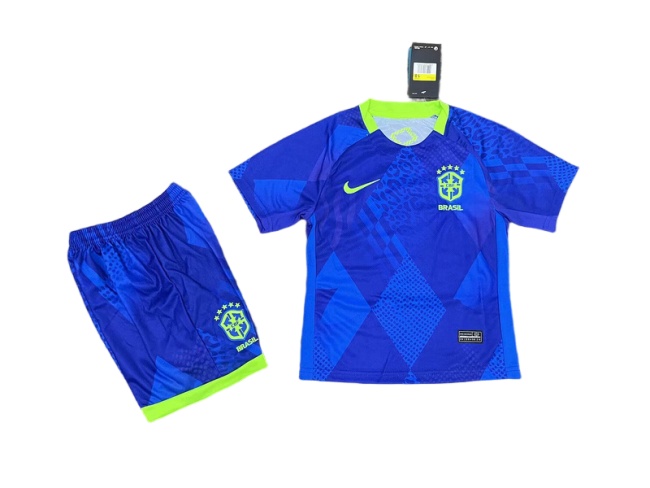Kids-Brazil 2025 Away Blue Soccer Jersey