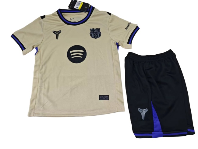 Kids-Barcelona 25/26 Away Light Beige Soccer Jersey