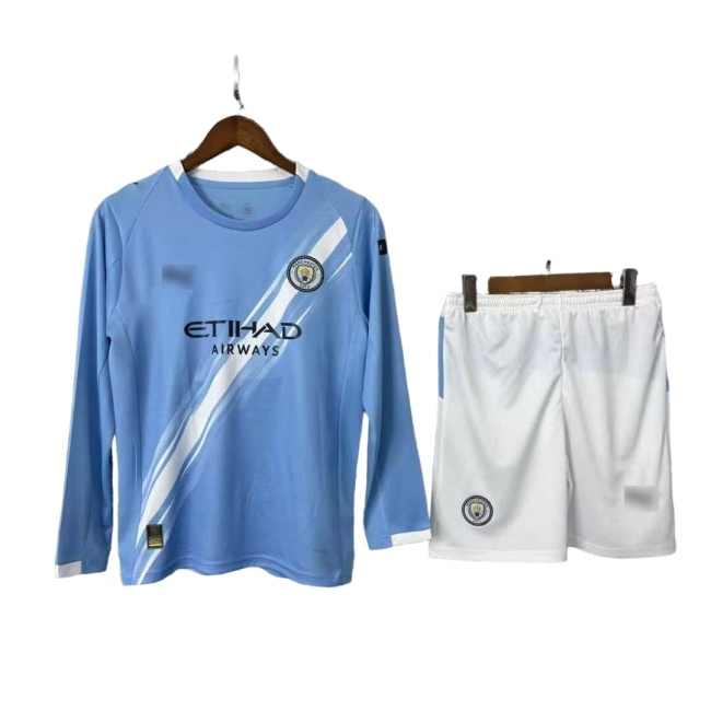 Kids-Manchester City 25/26 Home Long Soccer Jersey