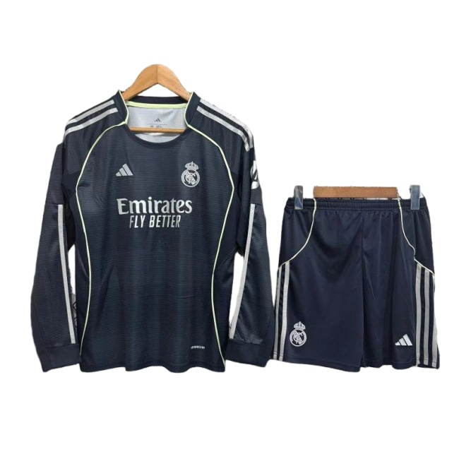 Kids-Real Madrid 25/26 Away Navy Blue Long Soccer Jersey