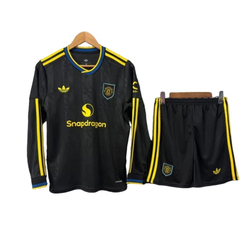 Kids-Manchester Utd 25/26 Third Black Long Soccer Jersey
