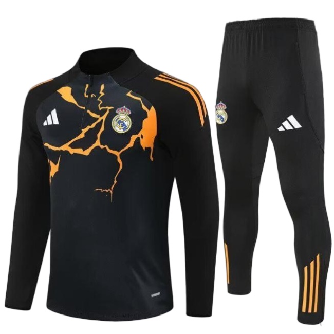 Kids Real Madrid 25/26 Tracksuit - Black/Orange