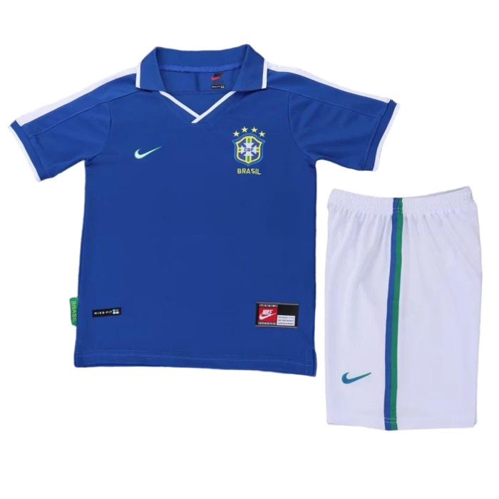 Kids-Brazil 1997 Away Blue Soccer Jersey
