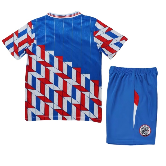 Kids-Ajax 89/90 Away Red/Blue Soccer Jersey