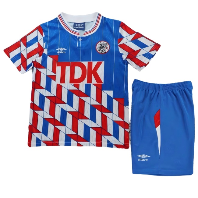 Kids-Ajax 89/90 Away Red/Blue Soccer Jersey