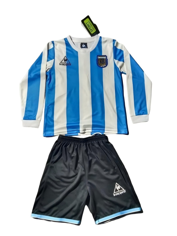 Kids-Argentina 1986 World Cup Home Long Soccer Jersey