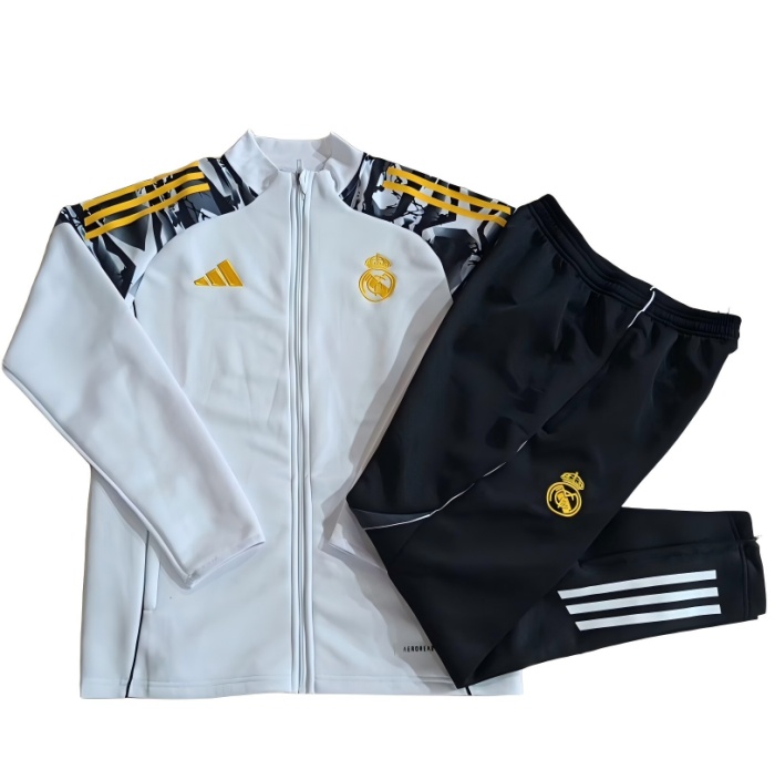 Kids Real Madrid 25/26 Tracksuit - White/Yellow