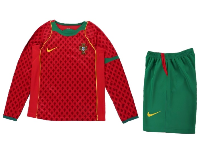 Kids-Portugal 2004 Home Long Soccer Jersey