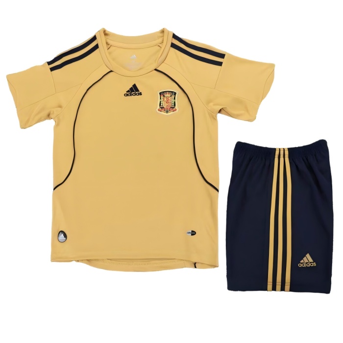 Kids-Spain 2008 Euro Away Golden Soccer Jersey