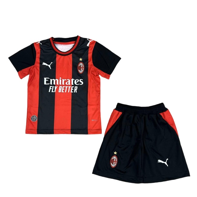 Kids-AC Milan 26/27 Home Soccer Jersey(Black Home Shorts)