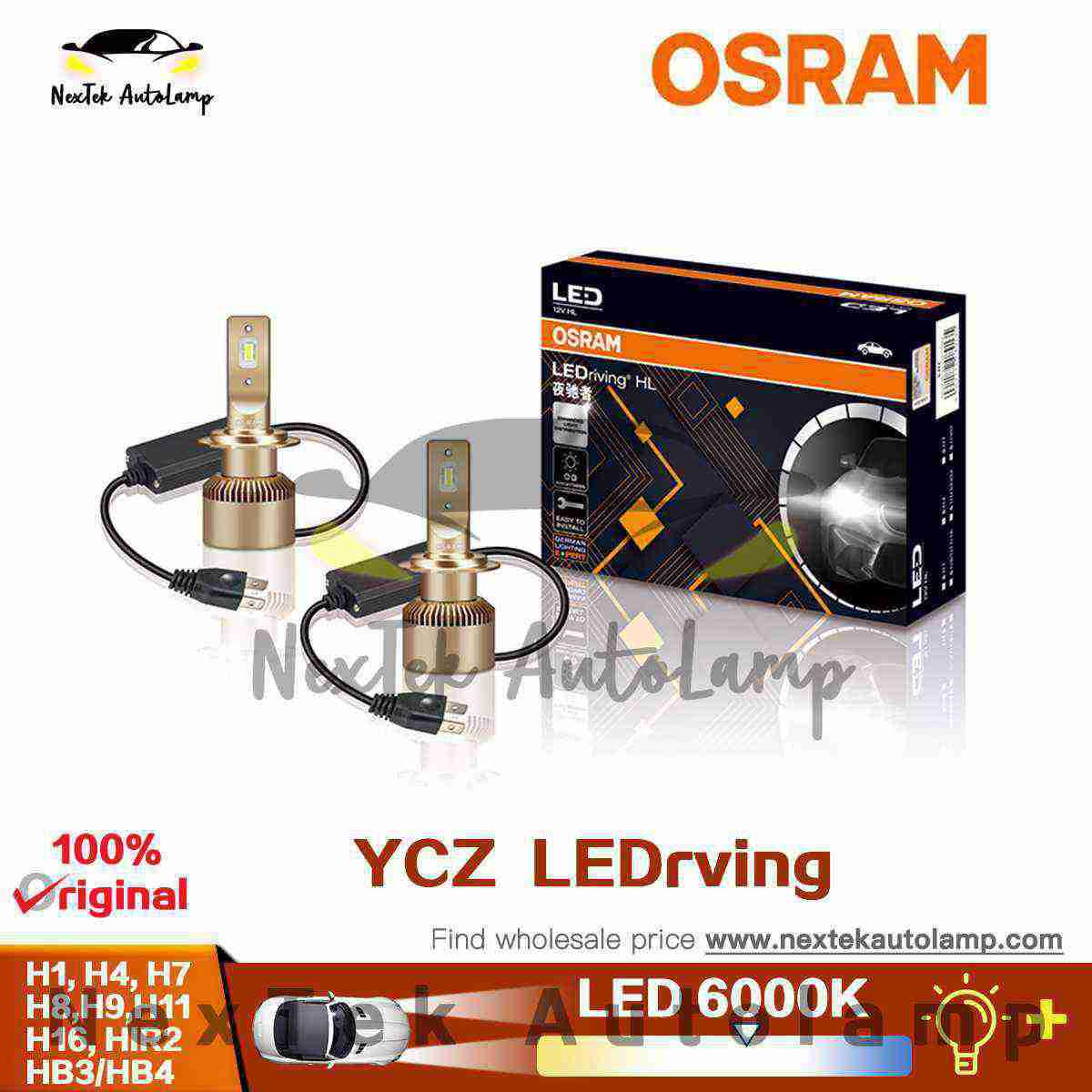 OSRAM YCZ LED H1 H4 H7 H8 H9 H11 H16 9012 9005 9006 HB3 HB4 HIR2 LEDriving  6000K White Car Headlight 2000LM
