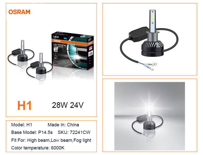 OSRAM LED TRUCK HL H1 H4 H7 24V 28W 6000K +100%Super Bright Headlight White  Car Bulb