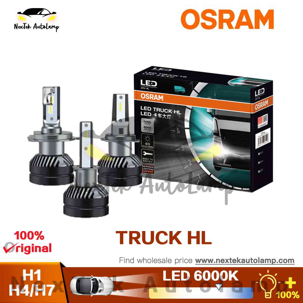 OSRAM LED TRUCK HL H1 H4 H7 24V 28W 6000K +100%Super Bright Headlight White  Car Bulb