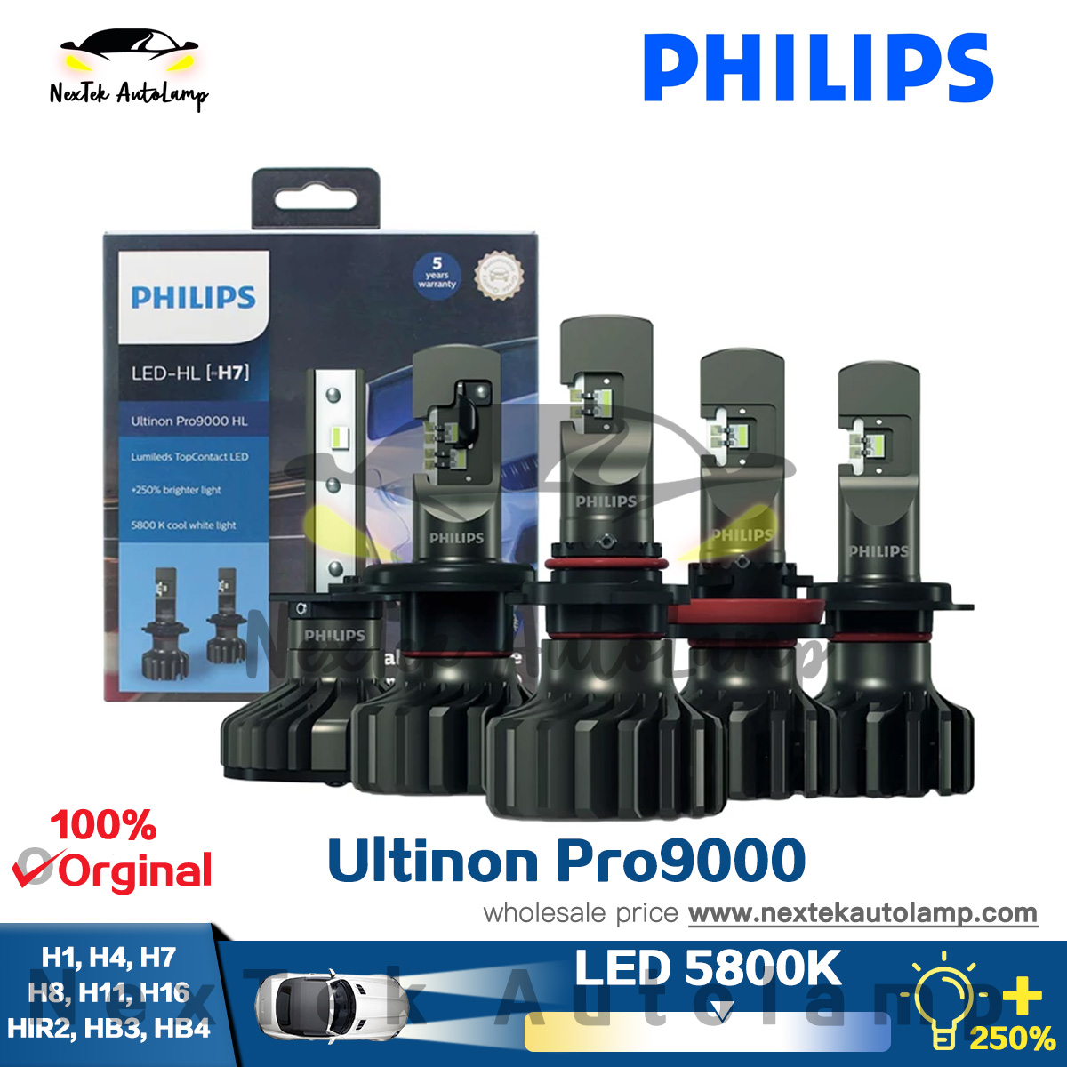 Philips Ultinon Pro9000 HL LED Headlights H1 H3 H4 H7 H8/H11/H16 H11 HB3/4  HIR2 UP90 +250% 5800K