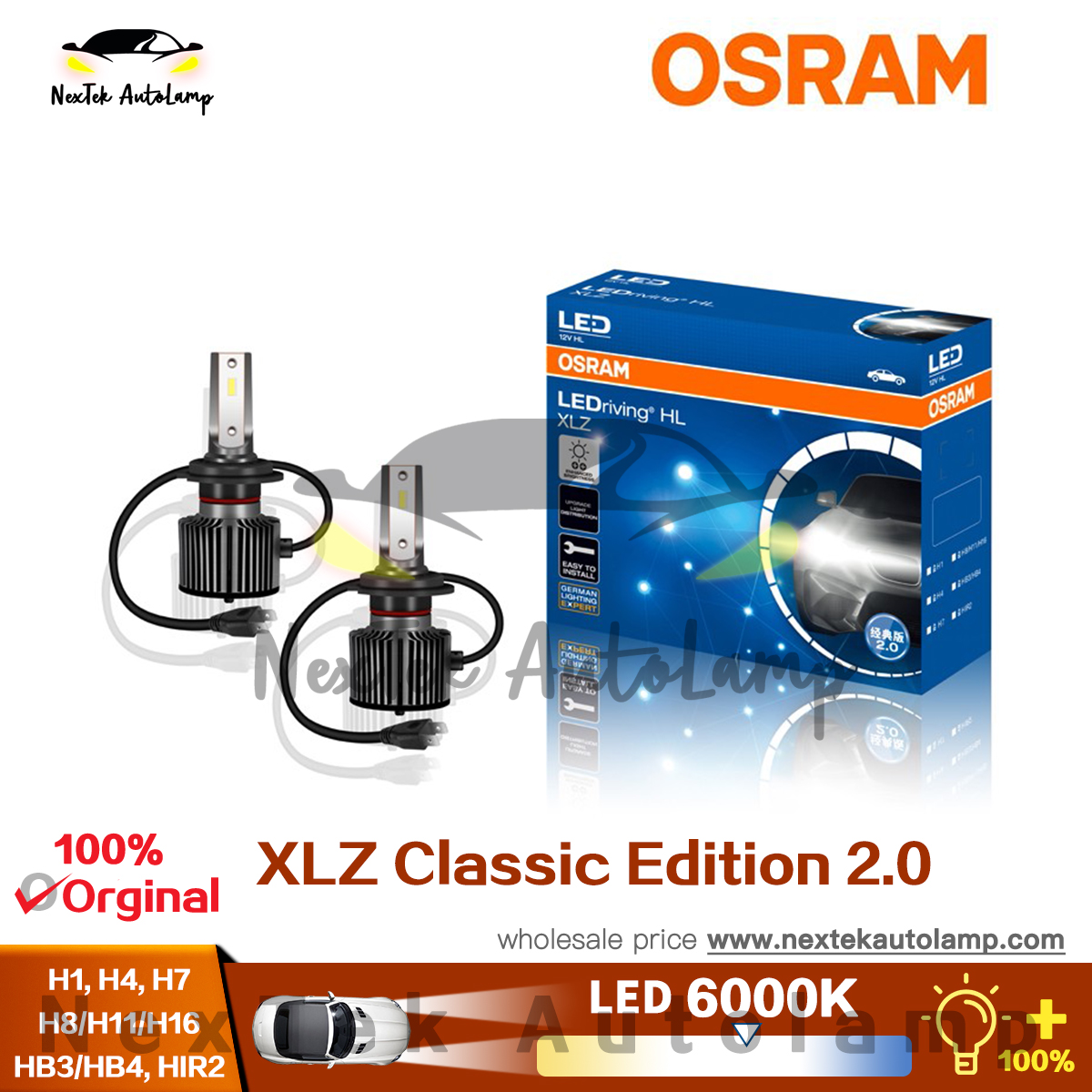 OSRAM XLZ Classic 2.0 LED H1 H4 H7 H8 H11 H16 HB3 HB4 HIR2 6000K Car Auto  Headlight Quick Start Germany LEDrving