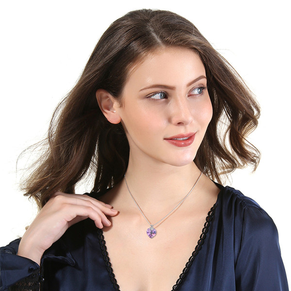 Delicate Jewellery Collar Necklace with Heart Amethyst Crystal Pendant Necklace