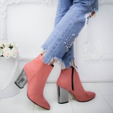 20120 New High-heeled Shoes European Pointed Toe Girl Boots Flock Solid Woman Solid Boots Boots Autumn Winter 