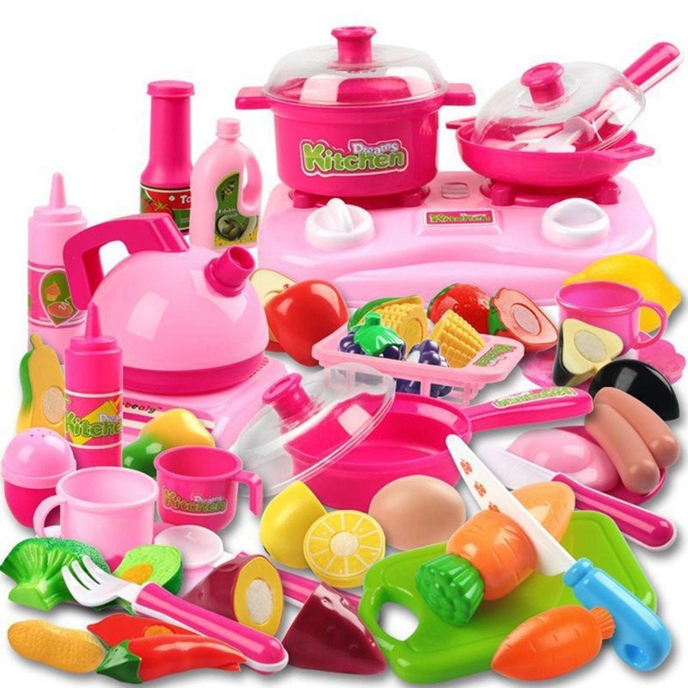Kimicare Kitchen Toys Fun Cutting Fruits Vegetables Pretend Food Playset for Age 