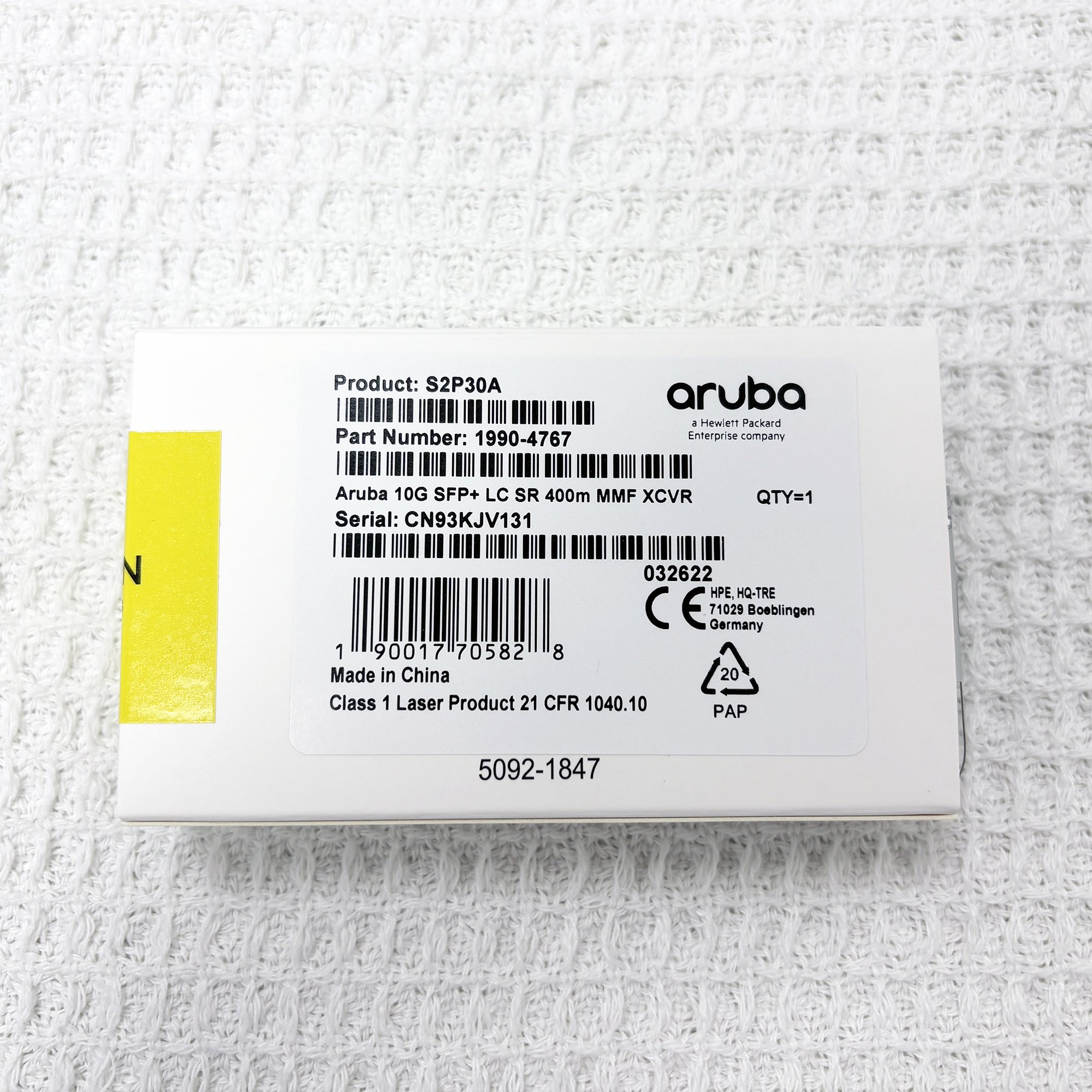 HPE Aruba S2P30A 10G SR SFP+ LC 400m OM4 MMF C-Class Transceiver