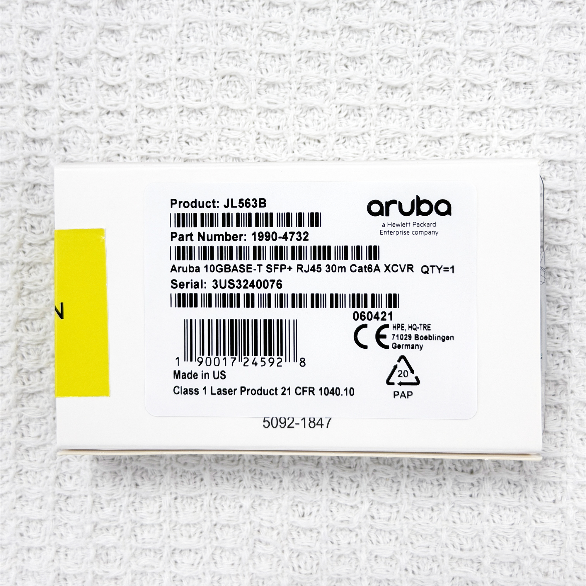 HPE Aruba JL563B 10GBASE-T SFP+ RJ45 30m Cat6A transceiver